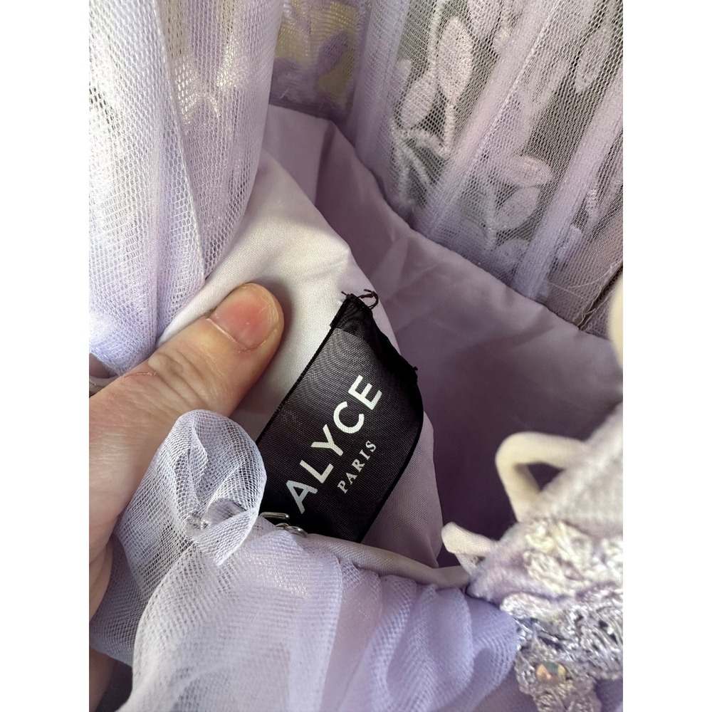 Alyce Paris Lilac Tulle Ruffle Ball Prom Gown Strapless Lace Corset Dress SZ 0 - Picture 10 of 12